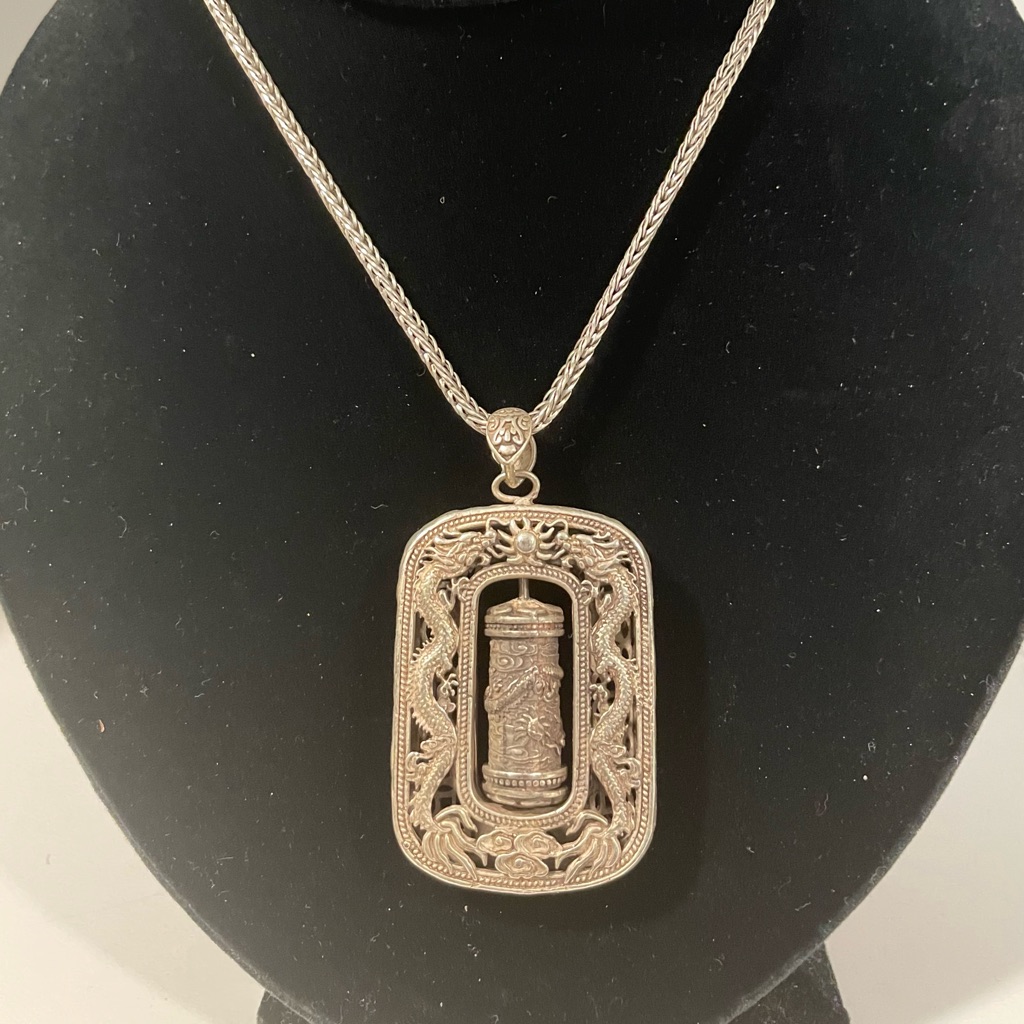 Fine Silver Tibetan Prayer Wheel Necklace